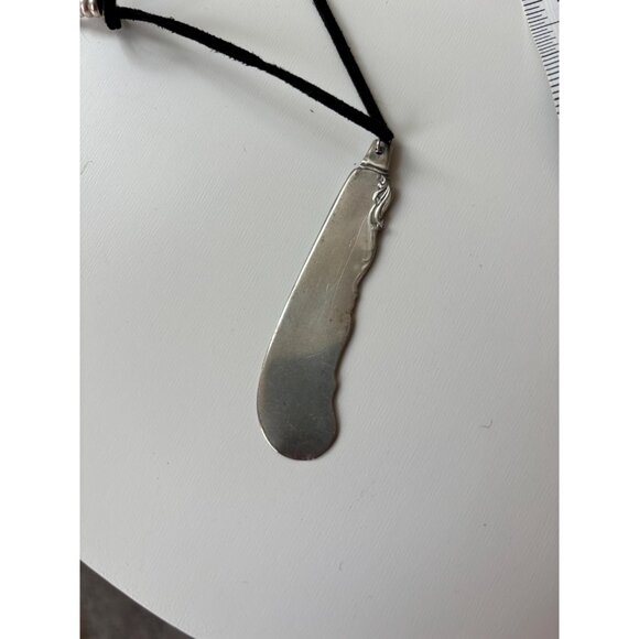 Handmade Silverware Feather Pendant Necklace - Upcycled "First Love" Knife - Picture 9 of 11